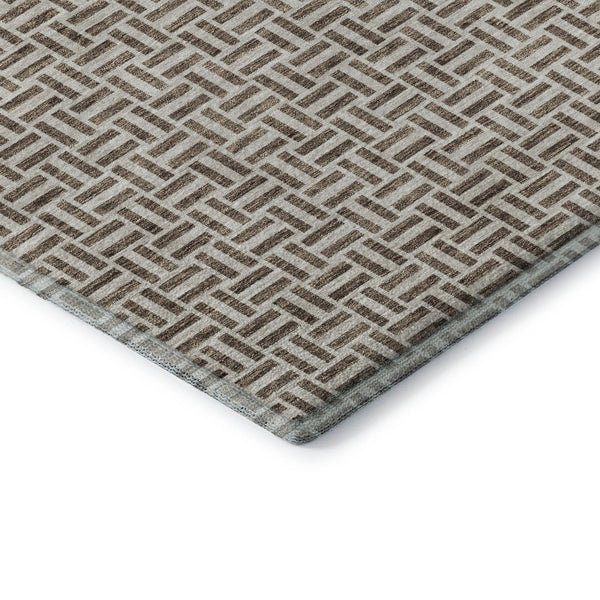 HomeRoots 10' X 14' Geometric Area Rug in Brown & Ivory - Washable, UV Protected, Durable for High-Traffic Areas 672398