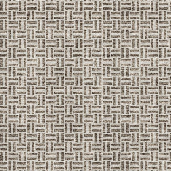 HomeRoots 10' X 14' Geometric Area Rug in Brown & Ivory - Washable, UV Protected, Durable for High-Traffic Areas 672398