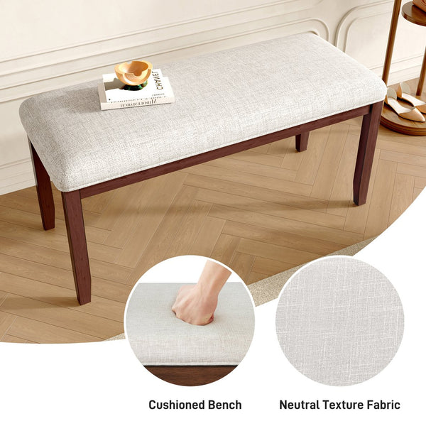 English Elm Upholstered Bench with Padded Seat and Solid Wood Legs, 39.75" Contemporary Entryway and Bedroom Accent Piece Cherry N752P271804C