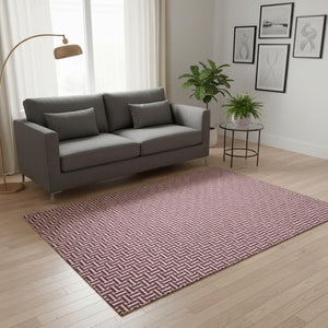HomeRoots 5' X 8' Burgundy And Ivory Geometric Washable Area Rug - Durable, UV Protected, Modern Style for Any Room 672400
