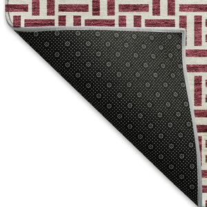 HomeRoots 5' X 8' Burgundy And Ivory Geometric Washable Area Rug - Durable, UV Protected, Modern Style for Any Room 672400