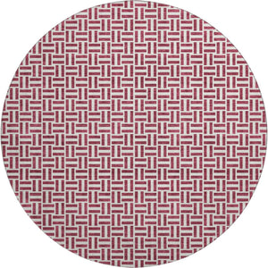 HomeRoots 8' Burgundy and Ivory Geometric Round Rug - Washable, UV Protected, Perfect for Homes with Kids & Pets! 672401