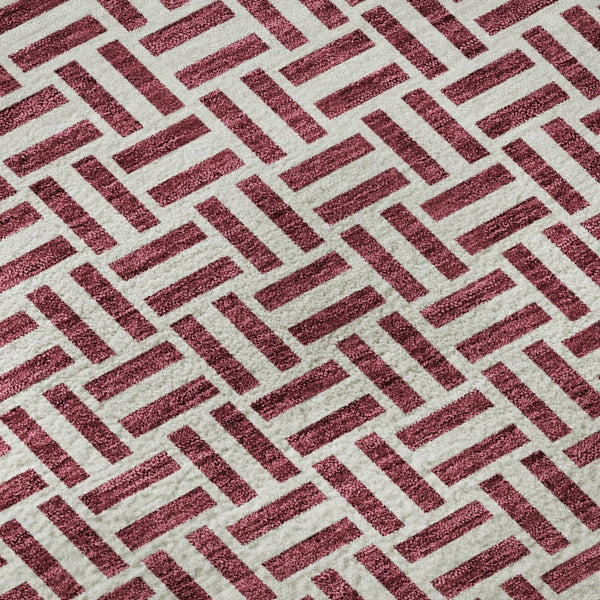 HomeRoots 8' Burgundy and Ivory Geometric Round Rug - Washable, UV Protected, Perfect for Homes with Kids & Pets! 672401