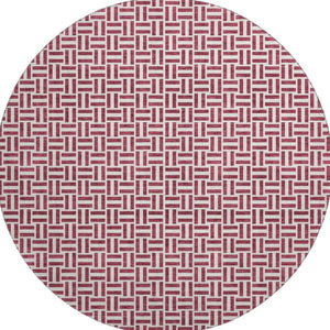 HomeRoots 8' Burgundy and Ivory Geometric Round Rug - Washable, UV Protected, Perfect for Homes with Kids & Pets! 672401