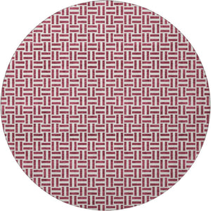HomeRoots 8' Burgundy and Ivory Geometric Round Rug - Washable, UV Protected, Perfect for Homes with Kids & Pets! 672401