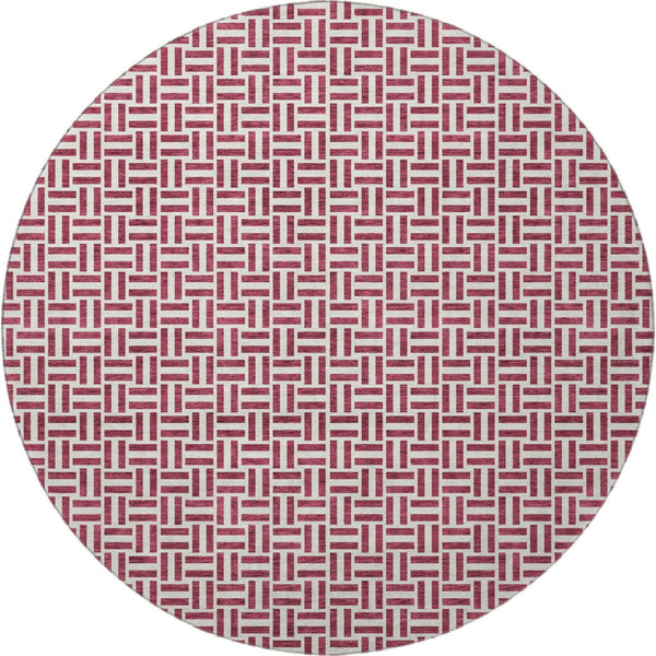 HomeRoots 8' Burgundy and Ivory Geometric Round Rug - Washable, UV Protected, Perfect for Homes with Kids & Pets! 672401
