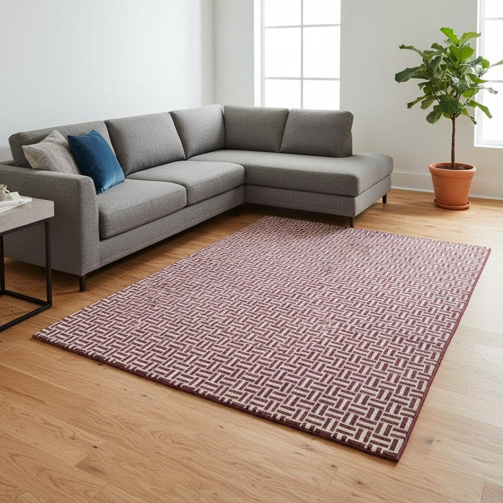 HomeRoots 8' X 10' Burgundy and Ivory Geometric Area Rug - Stylish, Washable, Stain Resistant with UV Protection 672402