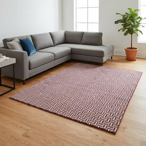 HomeRoots 8' X 10' Burgundy and Ivory Geometric Area Rug - Stylish, Washable, Stain Resistant with UV Protection 672402