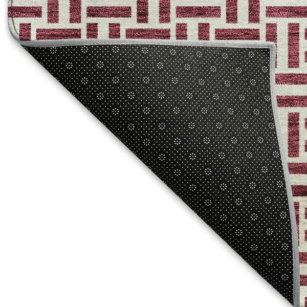 HomeRoots 8' X 10' Burgundy and Ivory Geometric Area Rug - Stylish, Washable, Stain Resistant with UV Protection 672402