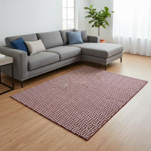 HomeRoots 9' X 12' Burgundy and Ivory Geometric Area Rug - Stylish, Washable, UV Protected for High-Traffic Spaces 672403