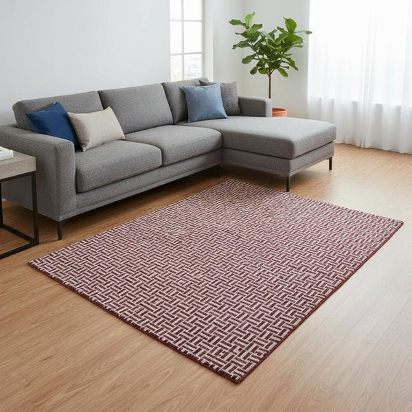 HomeRoots 9' X 12' Burgundy and Ivory Geometric Area Rug - Stylish, Washable, UV Protected for High-Traffic Spaces 672403