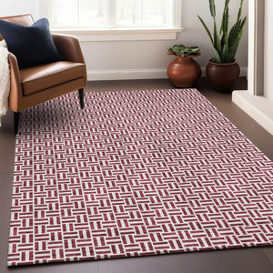 HomeRoots 9' X 12' Burgundy and Ivory Geometric Area Rug - Stylish, Washable, UV Protected for High-Traffic Spaces 672403