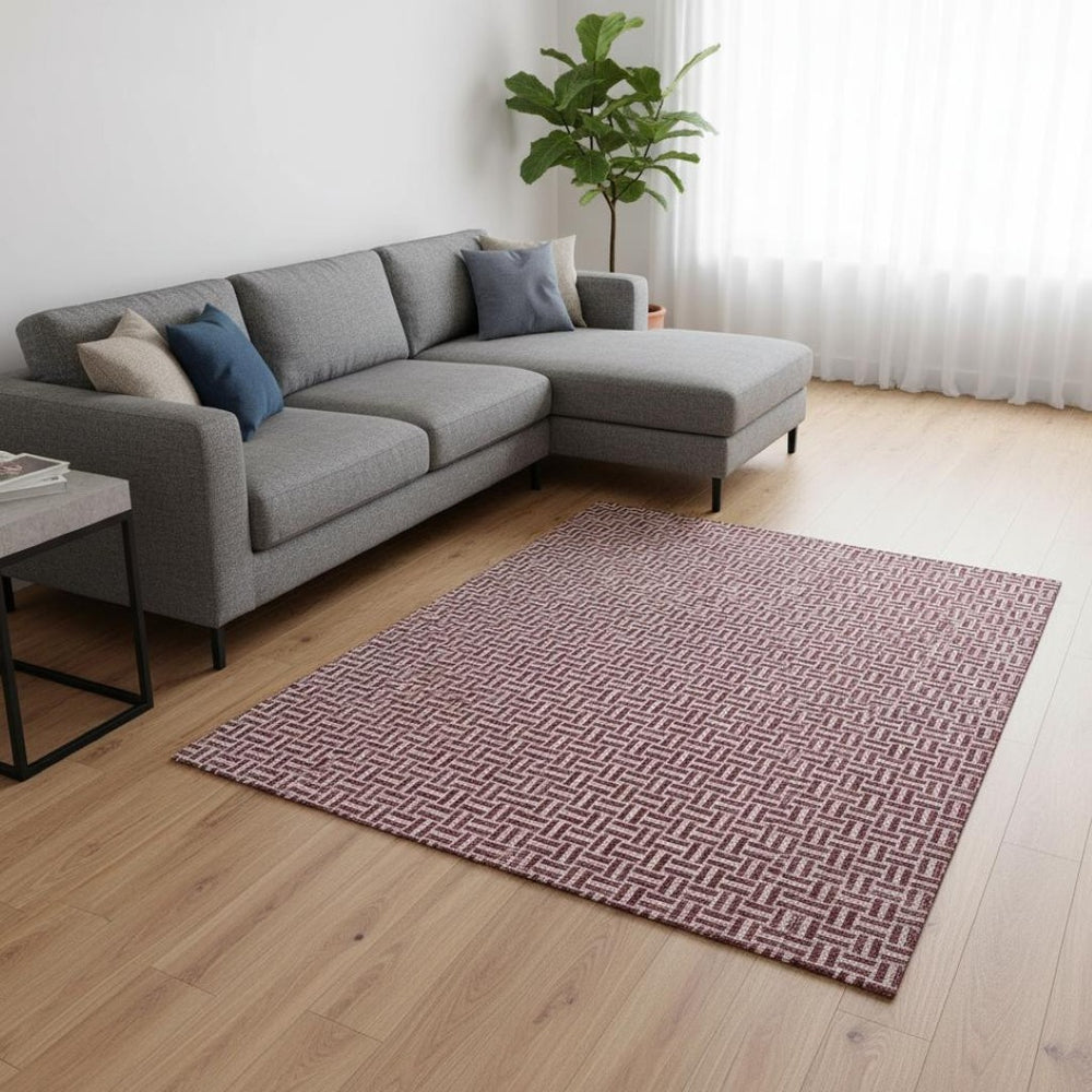 HomeRoots 10' X 14' Burgundy Geometric Area Rug - Washable, UV-Protected, Durable for High-Traffic Spaces 672404