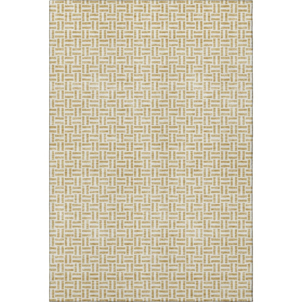 HomeRoots 5' X 8' Gold and Ivory Geometric Area Rug - Washable, UV-Protected, Pet-Friendly for Modern Spaces 672406