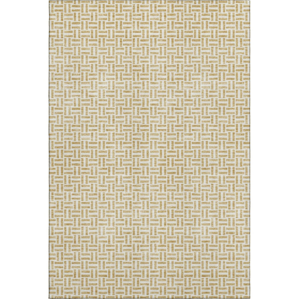 HomeRoots 8' X 10' Gold and Ivory Geometric Area Rug - Washable, UV-Protected, Durable for Homes with Kids & Pets 672408
