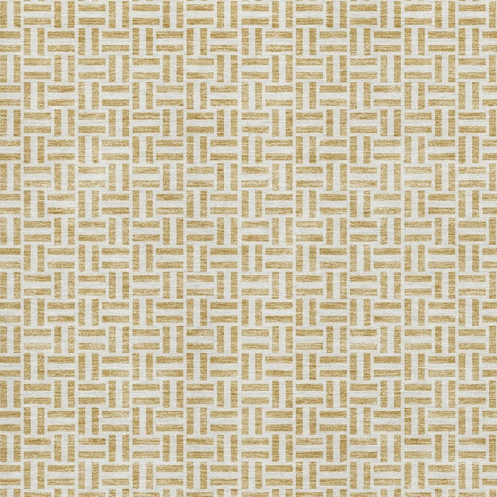 HomeRoots 8' X 10' Gold and Ivory Geometric Area Rug - Washable, UV-Protected, Durable for Homes with Kids & Pets 672408