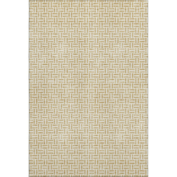 HomeRoots 9' X 12' Gold And Ivory Geometric Area Rug – Washable, UV Protected, Durable for High-Traffic Homes 672409