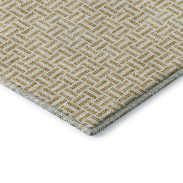 HomeRoots 9' X 12' Gold And Ivory Geometric Area Rug – Washable, UV Protected, Durable for High-Traffic Homes 672409