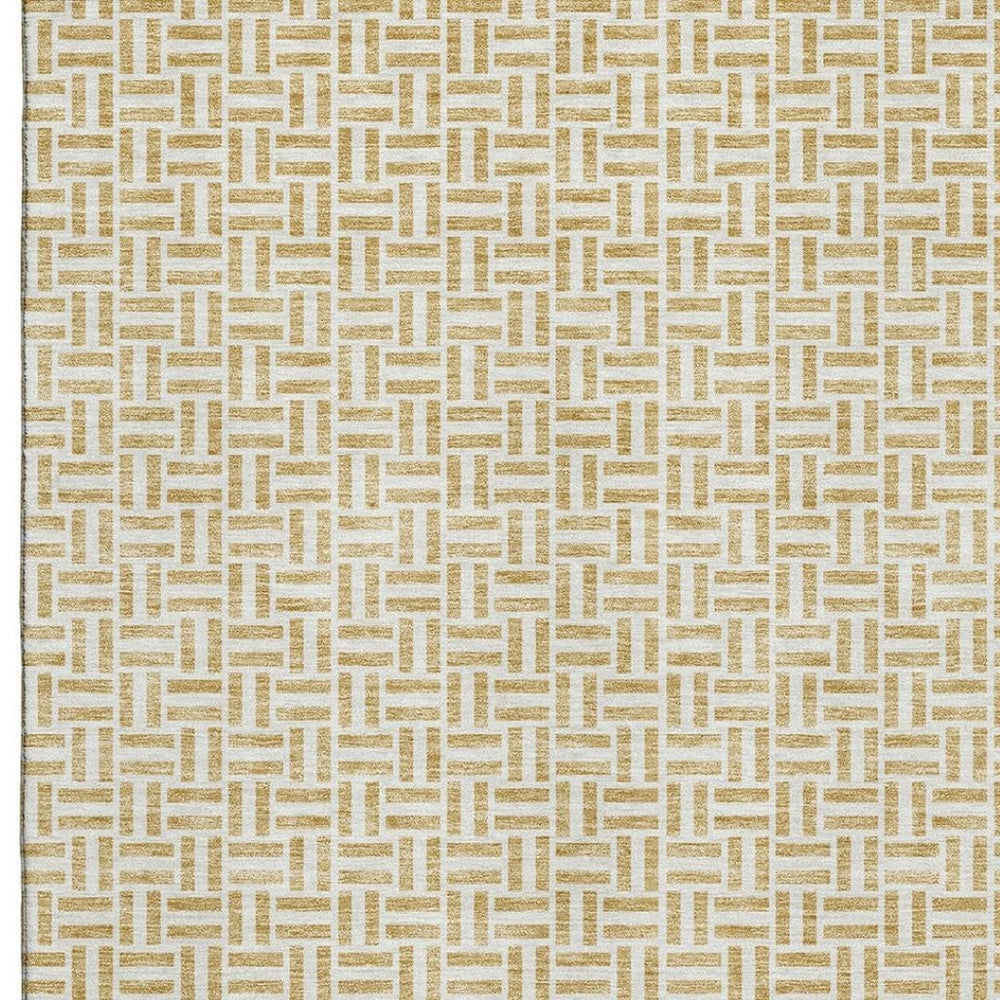 HomeRoots 9' X 12' Gold And Ivory Geometric Area Rug – Washable, UV Protected, Durable for High-Traffic Homes 672409