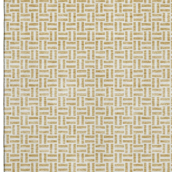 HomeRoots 9' X 12' Gold And Ivory Geometric Area Rug – Washable, UV Protected, Durable for High-Traffic Homes 672409