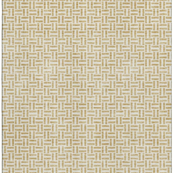 HomeRoots 9' X 12' Gold And Ivory Geometric Area Rug – Washable, UV Protected, Durable for High-Traffic Homes 672409