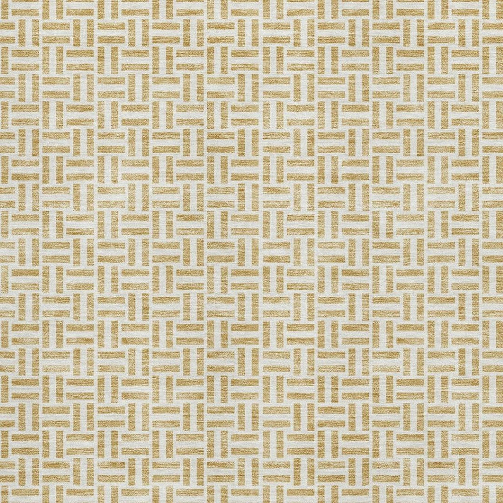 HomeRoots 10' X 14' Gold & Ivory Geometric Washable Area Rug - UV Protected, Durable, Stylish Home Essential 672410