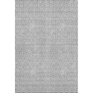 HomeRoots 10' X 14' Gray And Ivory Geometric Area Rug - Washable, UV-Protected, Perfect for High-Traffic Spaces! 672416