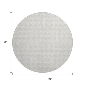 HomeRoots 8' Ivory and Beige Geometric Round Rug – Durable, Washable, UV-Protected for Stylish Living Spaces 672419