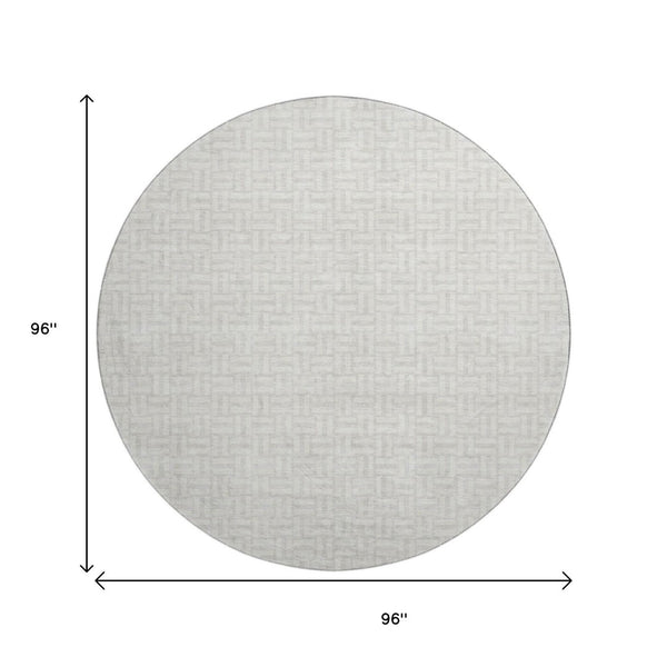 HomeRoots 8' Ivory and Beige Geometric Round Rug – Durable, Washable, UV-Protected for Stylish Living Spaces 672419
