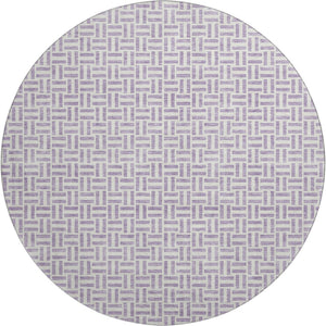 HomeRoots 8' Lavender and Ivory Geometric Round Rug - Washable, UV-Protected, Stylish and Durable Home Decor Piece 672425