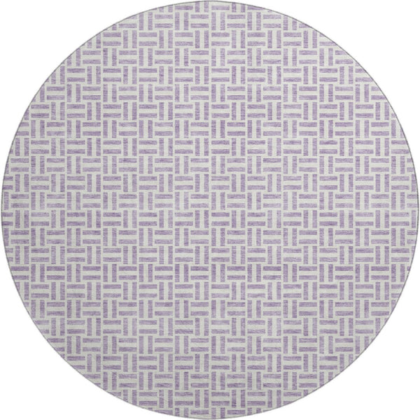 HomeRoots 8' Lavender and Ivory Geometric Round Rug - Washable, UV-Protected, Stylish and Durable Home Decor Piece 672425