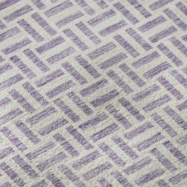 HomeRoots 8' Lavender and Ivory Geometric Round Rug - Washable, UV-Protected, Stylish and Durable Home Decor Piece 672425