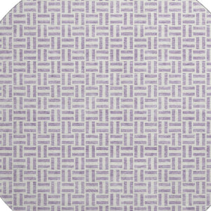 HomeRoots 8' Lavender and Ivory Geometric Round Rug - Washable, UV-Protected, Stylish and Durable Home Decor Piece 672425