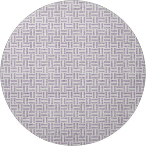 HomeRoots 8' Lavender and Ivory Geometric Round Rug - Washable, UV-Protected, Stylish and Durable Home Decor Piece 672425