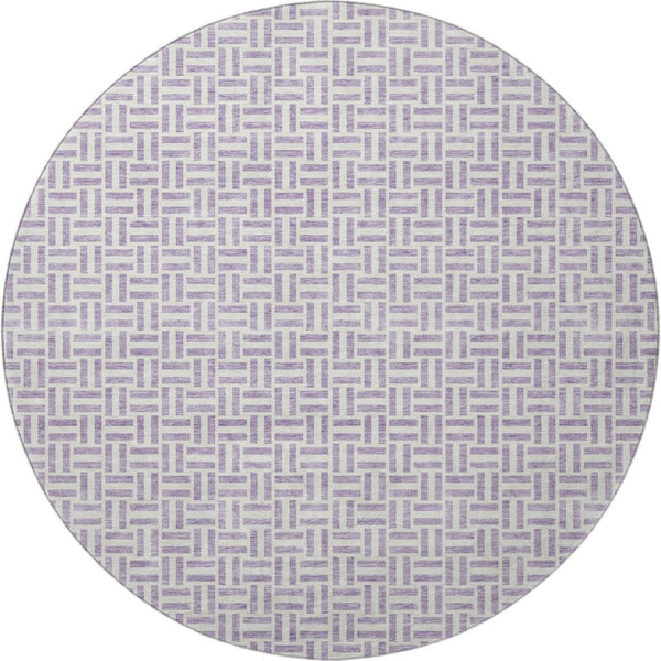 HomeRoots 8' Lavender and Ivory Geometric Round Rug - Washable, UV-Protected, Stylish and Durable Home Decor Piece 672425
