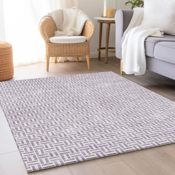 HomeRoots 9' X 12' Modern Lavender & Ivory Geometric Area Rug - Washable, UV Protected, Stylish & Durable Design 672427