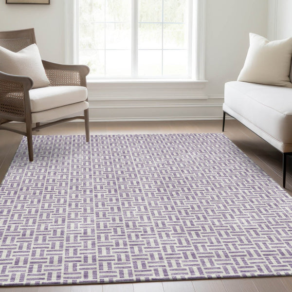 HomeRoots 9' X 12' Modern Lavender & Ivory Geometric Area Rug - Washable, UV Protected, Stylish & Durable Design 672427