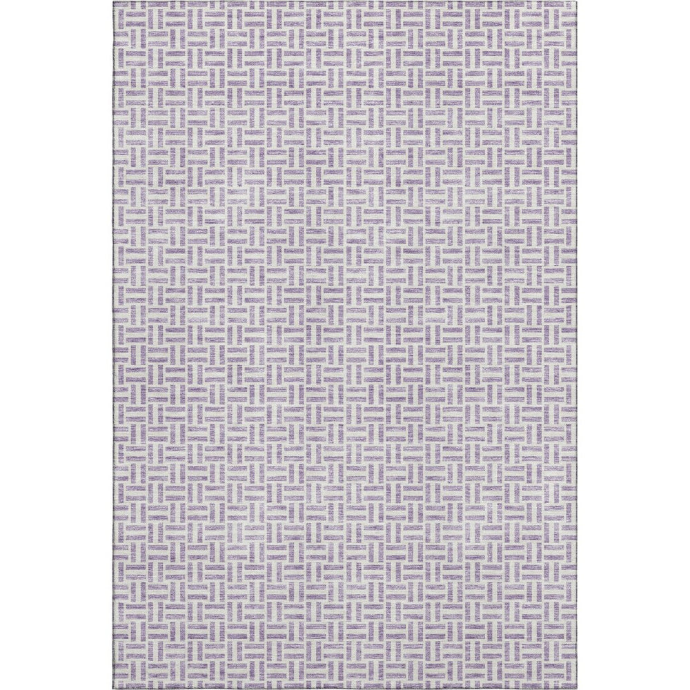 HomeRoots 10' X 14' Lavender & Ivory Geometric Washable Area Rug - Durable, UV Protected, Stain Resistant Design 672428