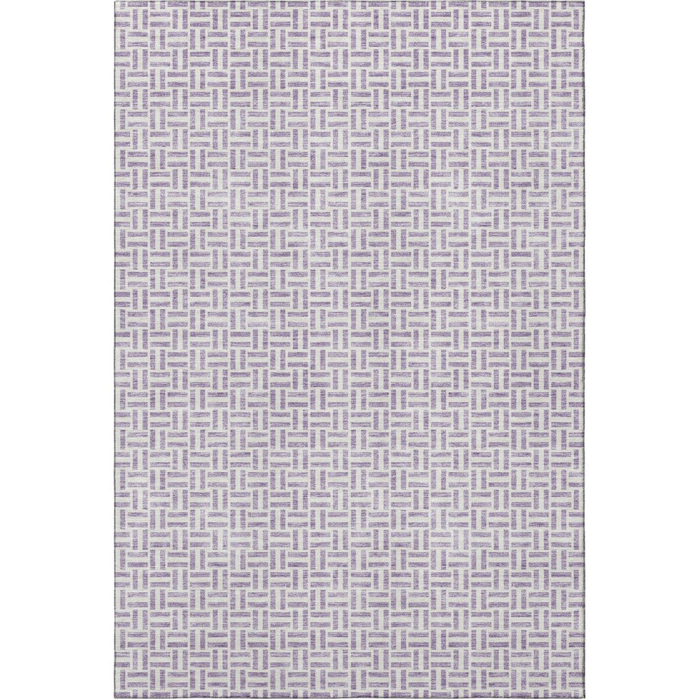 HomeRoots 10' X 14' Lavender & Ivory Geometric Washable Area Rug - Durable, UV Protected, Stain Resistant Design 672428