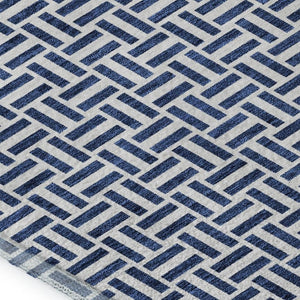HomeRoots 5' X 8' Navy Blue & Ivory Geometric Area Rug - Stylish, Washable, UV-Protected for High-Traffic Spaces 672430