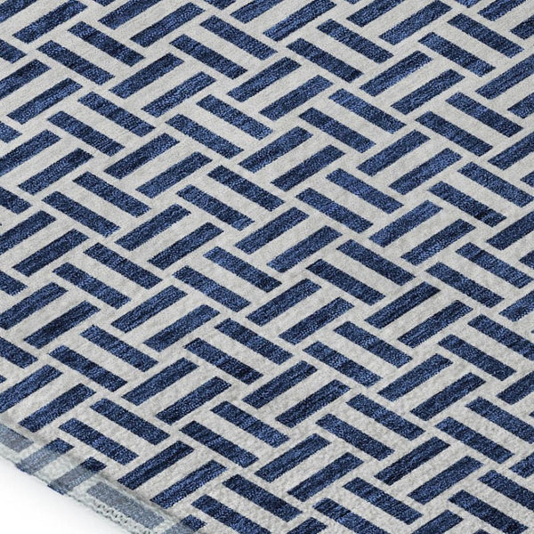 HomeRoots 5' X 8' Navy Blue & Ivory Geometric Area Rug - Stylish, Washable, UV-Protected for High-Traffic Spaces 672430