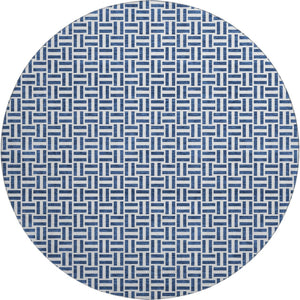 HomeRoots 8' Navy Blue & Ivory Geometric Round Rug – Washable, UV-Protected, Durable for Homes & Patios 672431