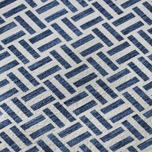 HomeRoots 8' Navy Blue & Ivory Geometric Round Rug – Washable, UV-Protected, Durable for Homes & Patios 672431