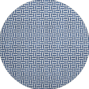 HomeRoots 8' Navy Blue & Ivory Geometric Round Rug – Washable, UV-Protected, Durable for Homes & Patios 672431
