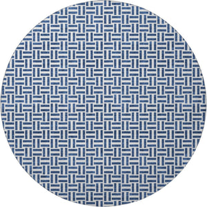 HomeRoots 8' Navy Blue & Ivory Geometric Round Rug – Washable, UV-Protected, Durable for Homes & Patios 672431