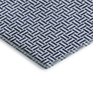 HomeRoots 8' X 10' Contemporary Navy Blue and Ivory Geometric Area Rug - Durable, Washable, UV Protected! 672432
