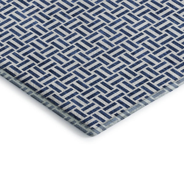 HomeRoots 8' X 10' Contemporary Navy Blue and Ivory Geometric Area Rug - Durable, Washable, UV Protected! 672432