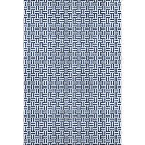HomeRoots 9' X 12' Navy Blue & Ivory Geometric Area Rug - Washable, UV-Protected, Stylish & Durable Design 672433