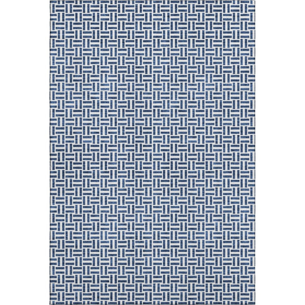 HomeRoots 9' X 12' Navy Blue & Ivory Geometric Area Rug - Washable, UV-Protected, Stylish & Durable Design 672433