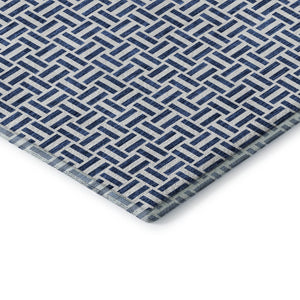 HomeRoots 9' X 12' Navy Blue & Ivory Geometric Area Rug - Washable, UV-Protected, Stylish & Durable Design 672433